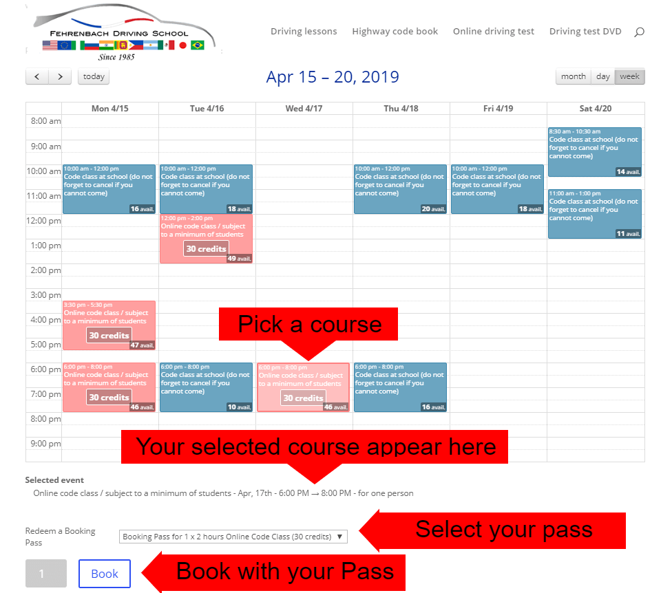 How to pick a course on the calendar ?